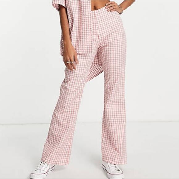 ASOS DESIGN Casual Flare Pants in Pink Check Size 12 - Picture 2 of 8